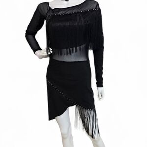 Asymmetrical Black Fringe Dress!!